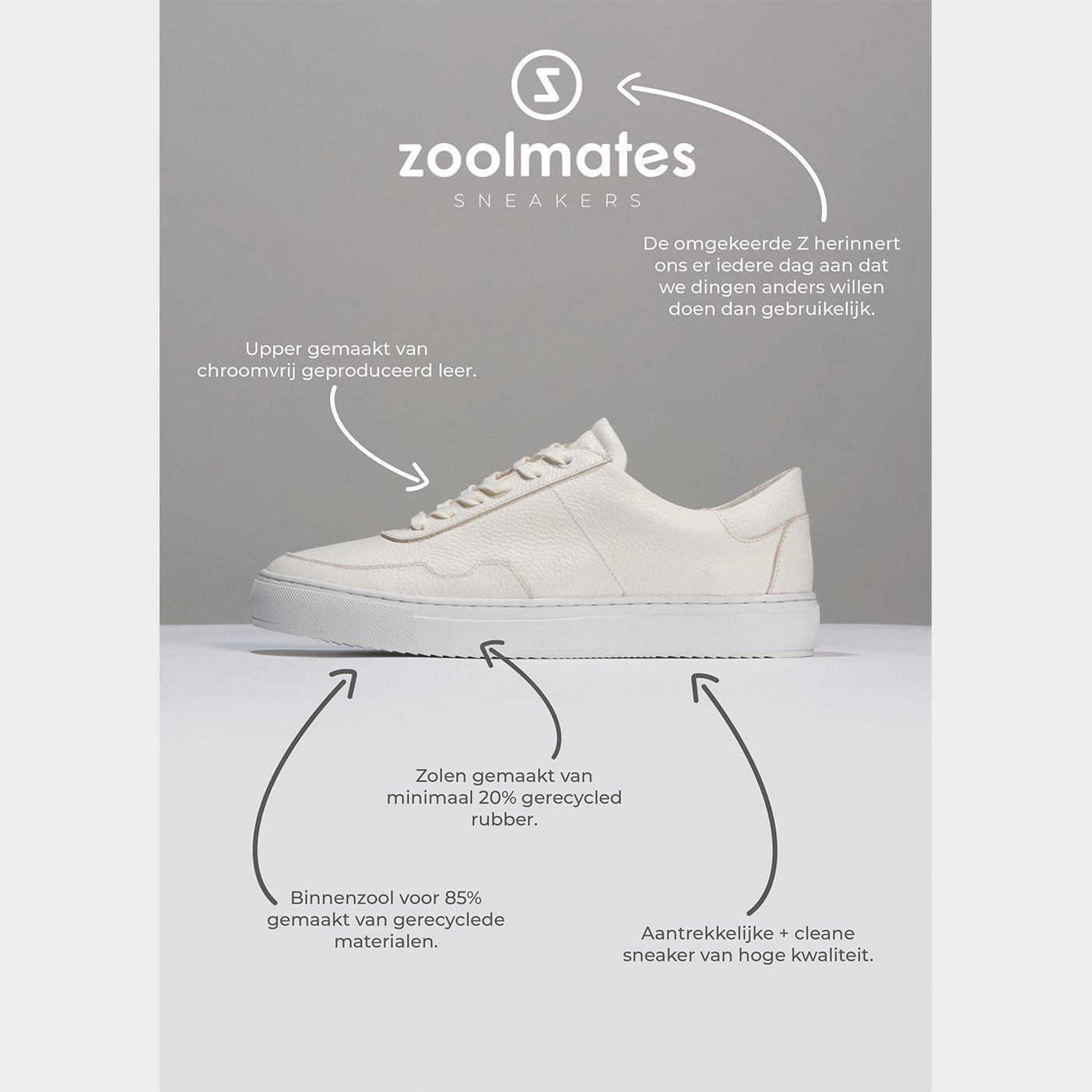 Cleane, modieuze sneakers, voor mannen en vrouwen. Lokaal geproduceerd met duurzame materialen en productie methoden. Maatschappelijke en sociale impact